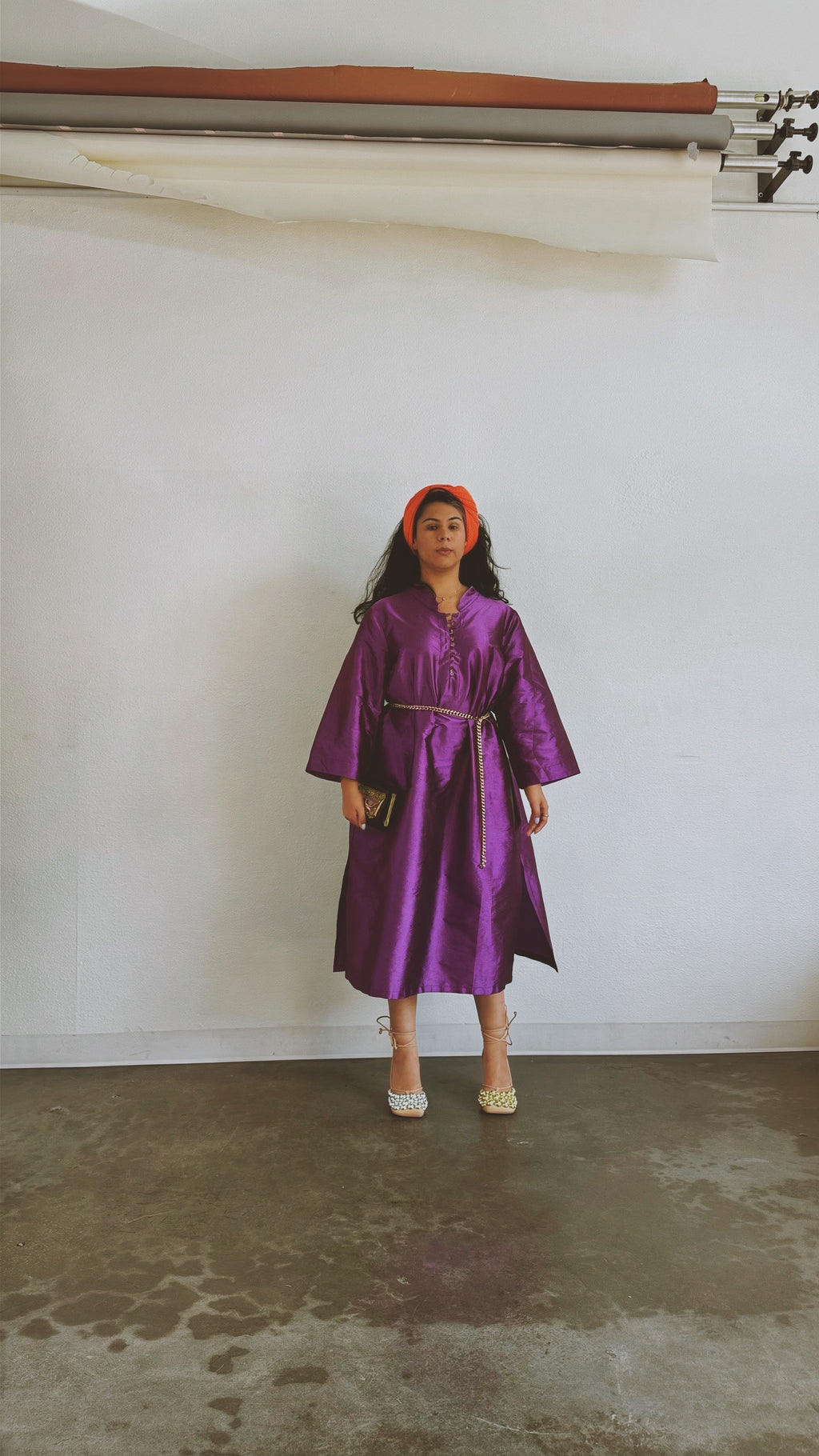 dupioni caftan dress | grape