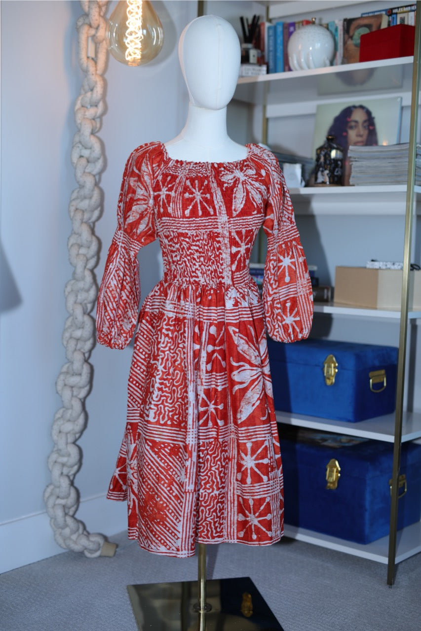 bandana smocked dress w/ puff sleeve | busayo