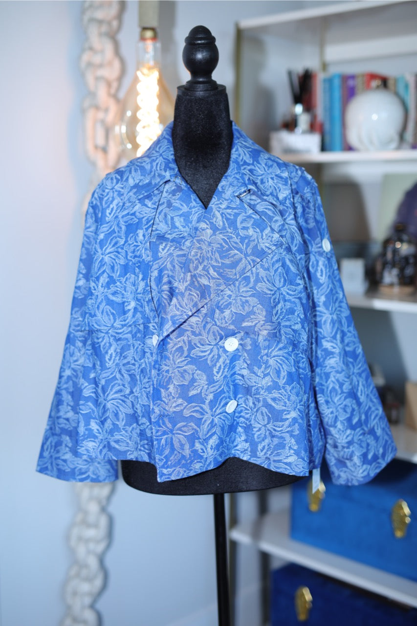 crop denim jacket w/ floral overlay | derek lam