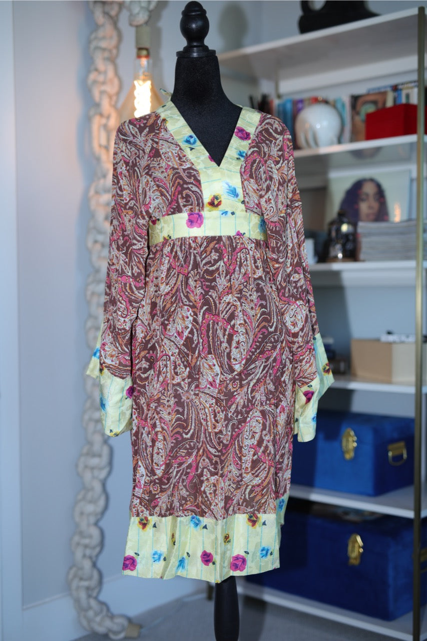 multi print raw silk caftan dress | duro olowu