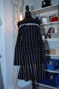 black + white lurex off shoulder trumpet mini dress | prabal gurung