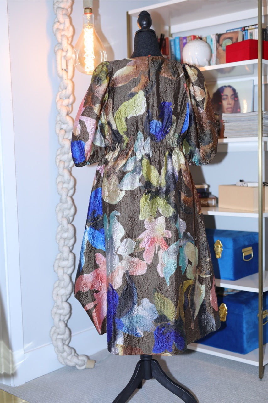puff sleeve floral motif dress | stine goya