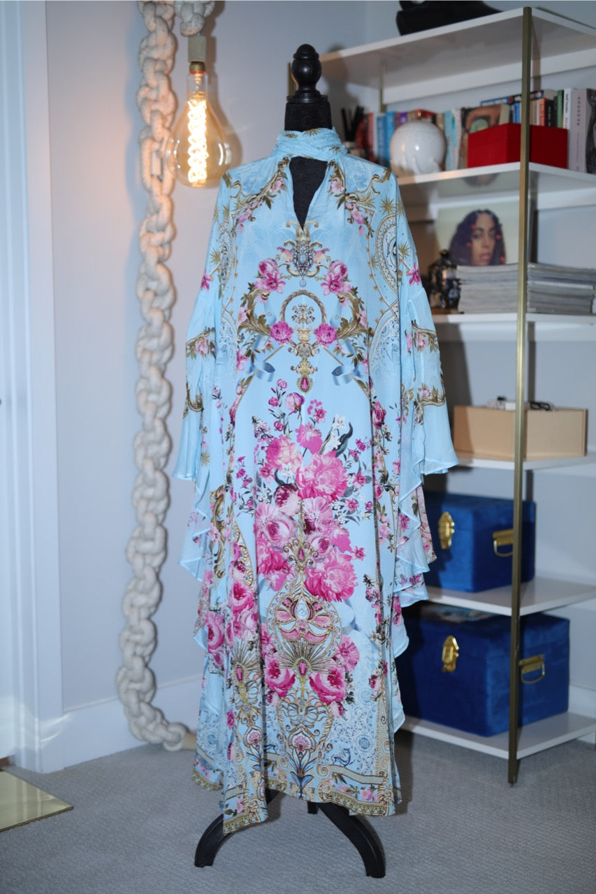 floral motif silk crepe de chine caftan dress | camilla