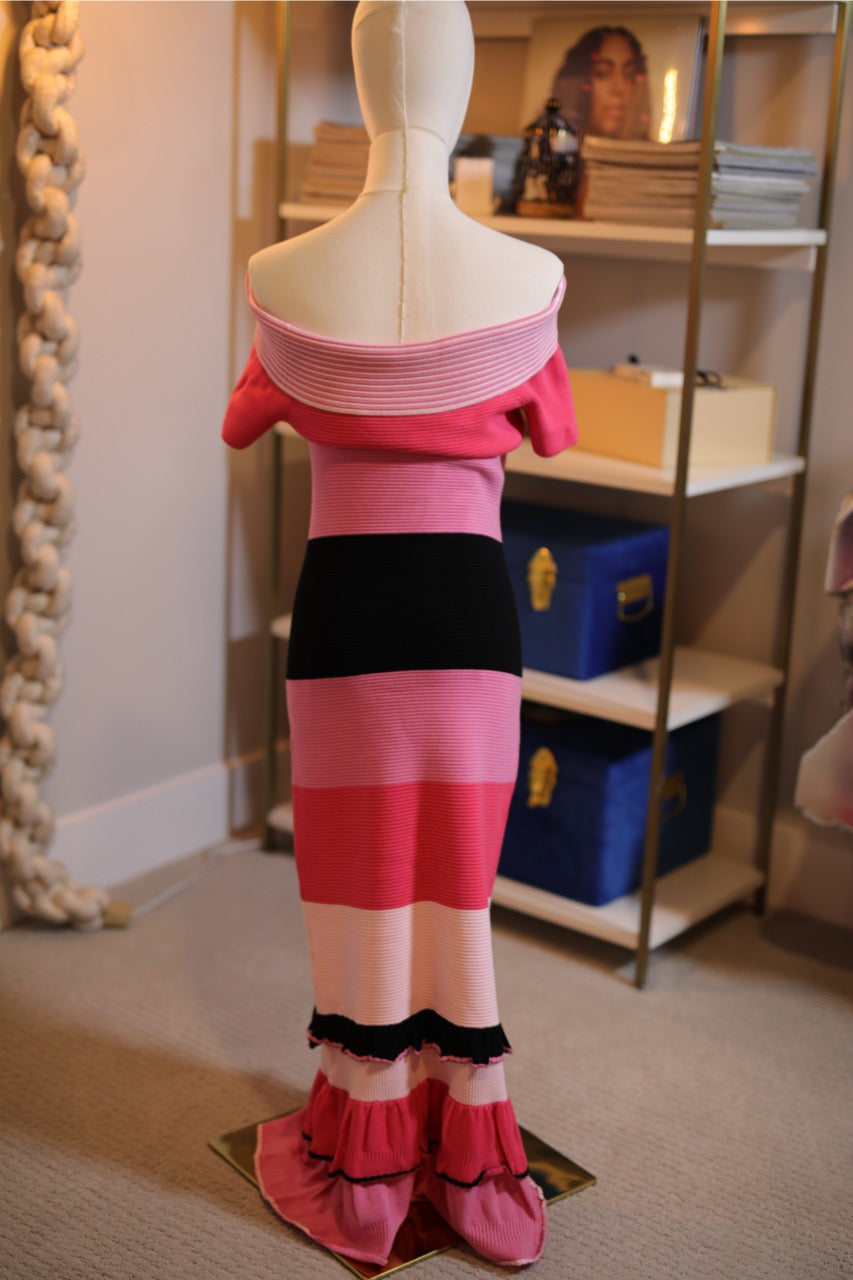 pink colorblock midi cocktail dress | prabal gurung