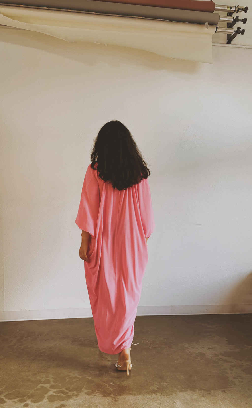 the convertible caftan in designer poly crepe de chine | pink