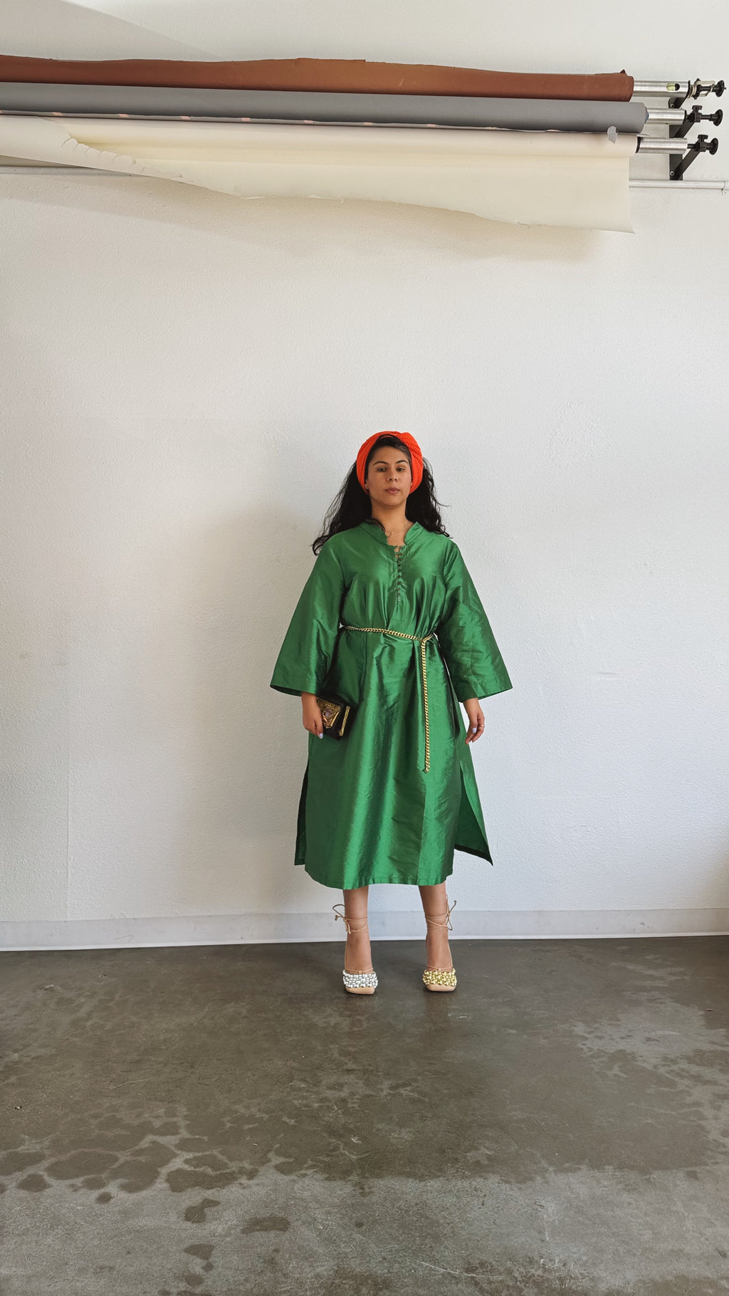 dupioni caftan dress | emerald