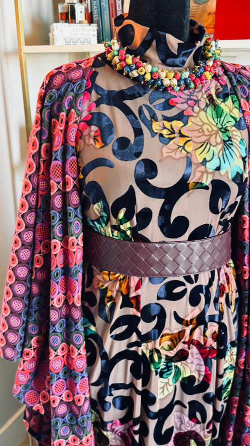 cafe mesh + velvet multi color dress | jibri