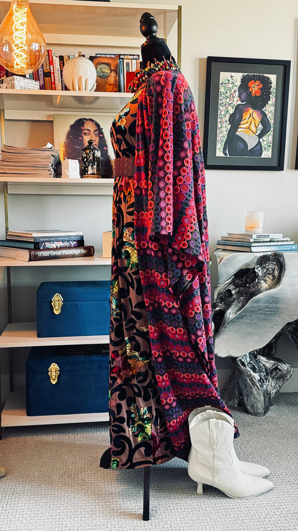 cafe mesh + velvet multi color dress | jibri