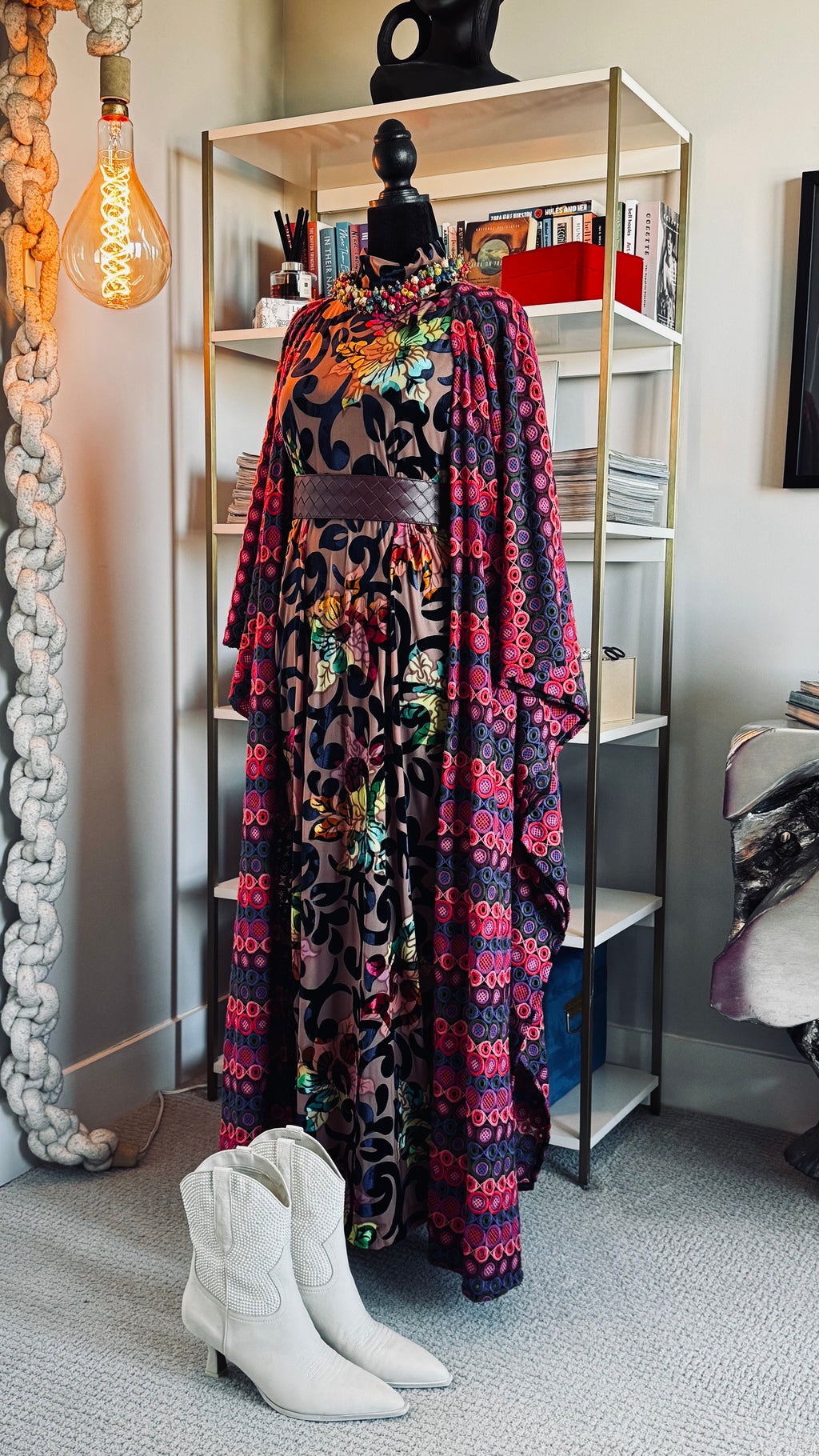 cafe mesh + velvet multi color dress | jibri